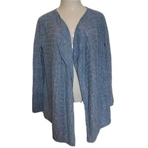 Eileen Fisher Top Cardigan Sweater Knit Top Long Sleeve V Neck 100% Linen Blue S